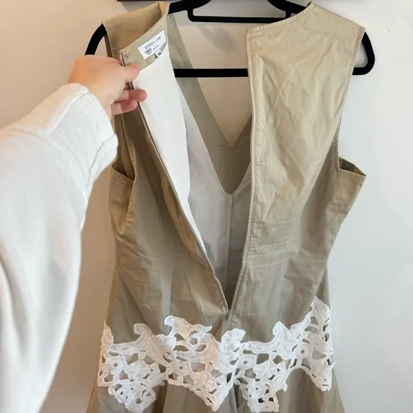 Derek Lam Collective Khaki Lace Sleeveless V‎ Neck Mini Dress Size 50 - Image 5