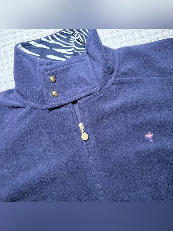LILLY PULITZER Fleece Sweater Jacket Women Small Blue Full Zip Pockets Stretch - Image 2