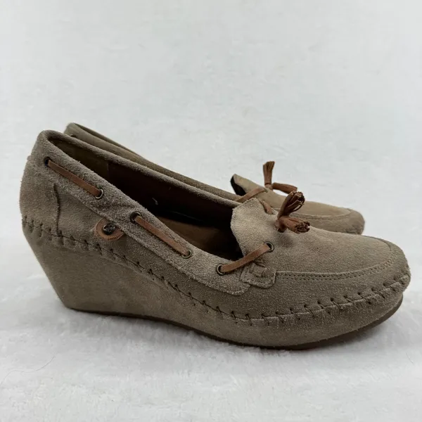 Soul of Africa Suede Leather Wedge‎ Mocassin Loafers Taupe Brown Size 10 US - Image 4