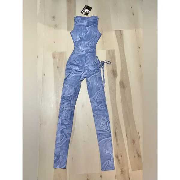 Naked Wardrobe NWT Women Small Blue Marble Mesh No Strings Attached Jumpsuit - Image 9