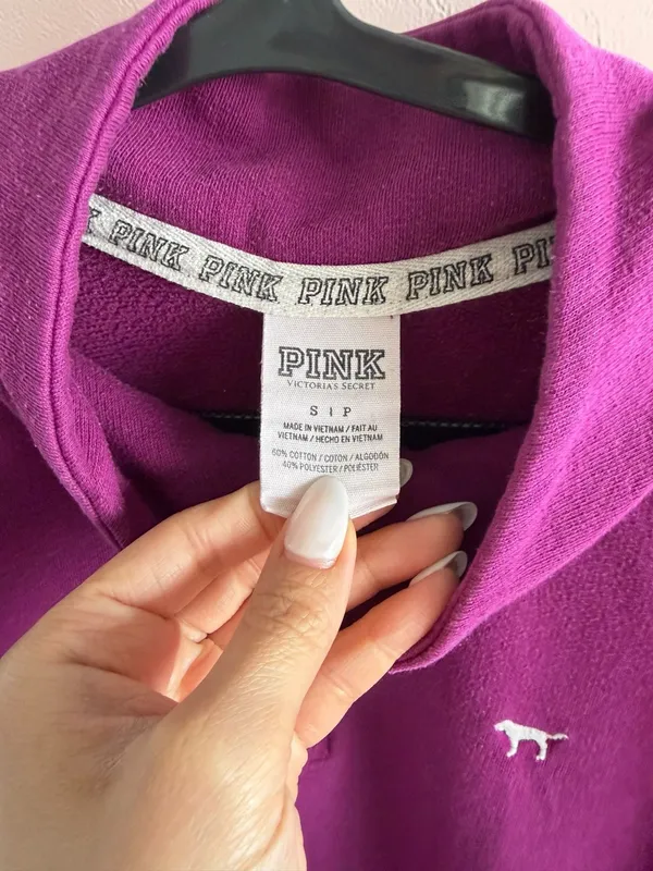 Victoria's‎ Secret PINK Quarter-Zip Pullover Sweatshirt Purple - Small - Image 3