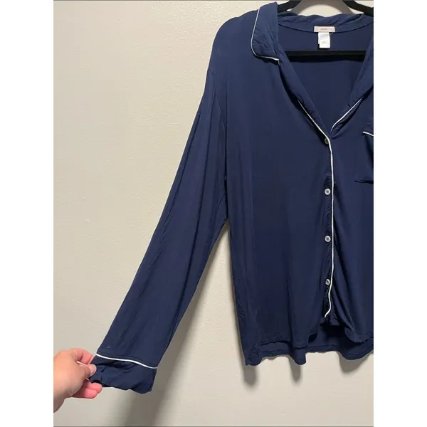 EBERJEY Gisele TENCEL™ Modal Long Sleeve PJ Top, Navy/Ivory, Size M - Image 5