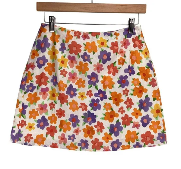 Peppermayo Spring Days Linen Mini Skirt Size‎ 4 NWT Blooming Floral Lined - Image 2