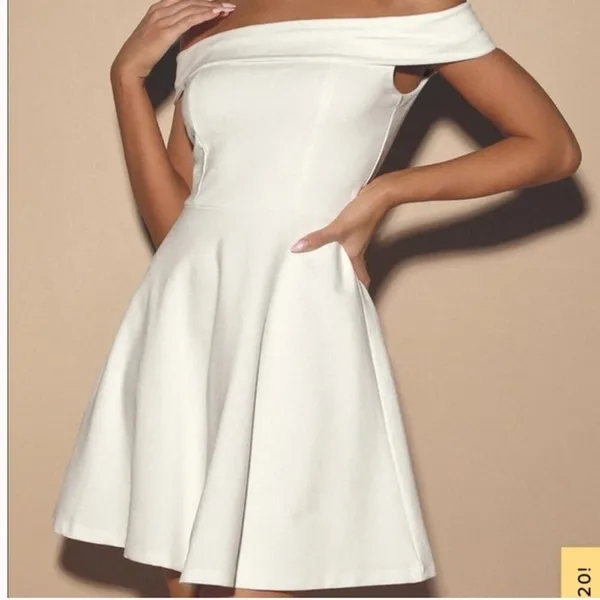 Lulus Off The Shoulder Solid Skater Mini Dress White Bridal Party Size S - Image 2