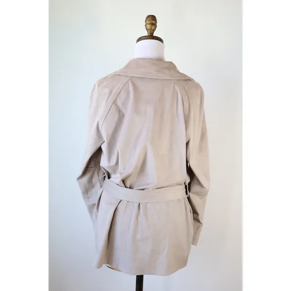 ZARA Beige Trench Coat Belted Suede Feel Classic Jacket Preppy Minimalist Small - Image 3