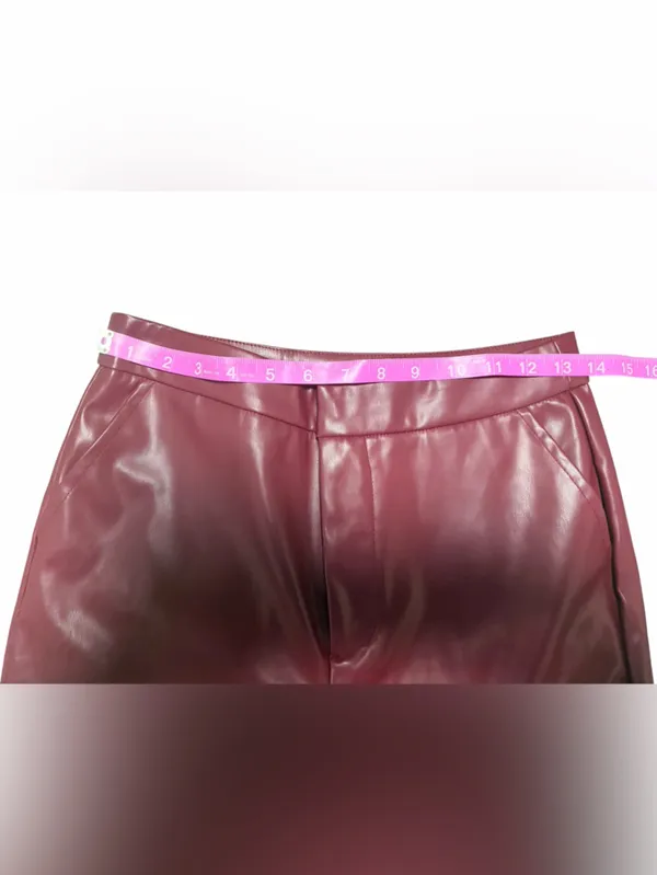 Lulus Vegan Leather High Rise Straight Leg Cropped Burgundy Pants Size Small - Image 5