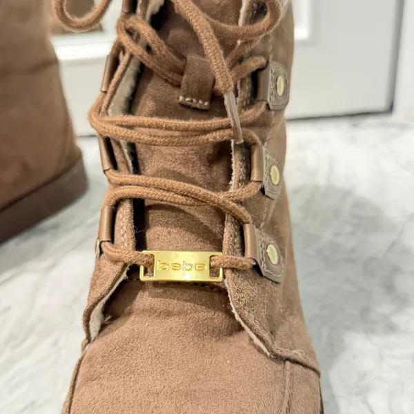 Bebe Leyia Faux Suede Fur-Lined Lace-Up Winter Boots - Size 7.5 - Image 4