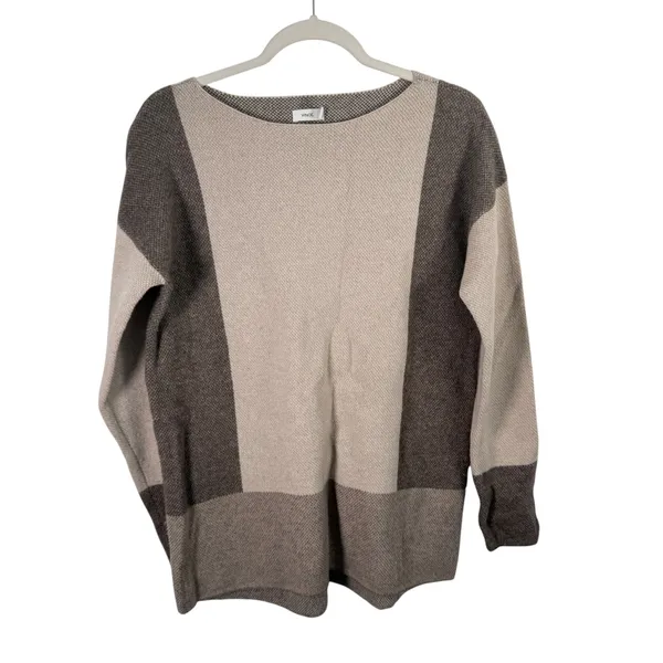 Vince Colorblock Wool Cashmere Sweater Neutral Geometric Boat Neck Women XS - Image 2
