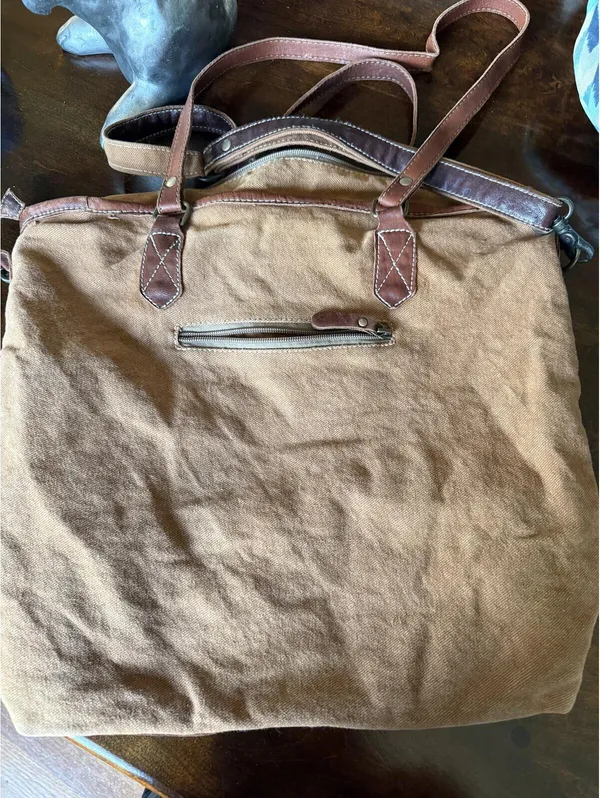 Myra Bag Large Woven Tote Bag with Leather Trim and Turquoise Concho - Image 7