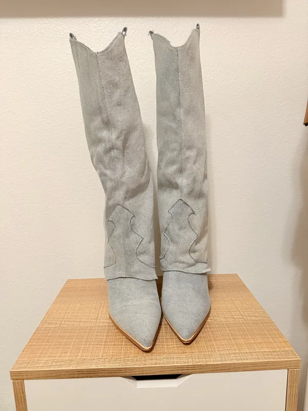 Blue Denim Knee High Cowboy Boots Size 8.5 - Image 9