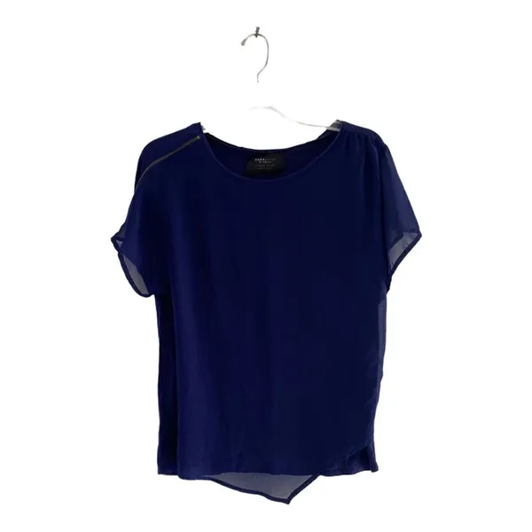 Zara Basic Special Edition Short Sleeve Top Zipper Detail Size Large Navy - Image 2
