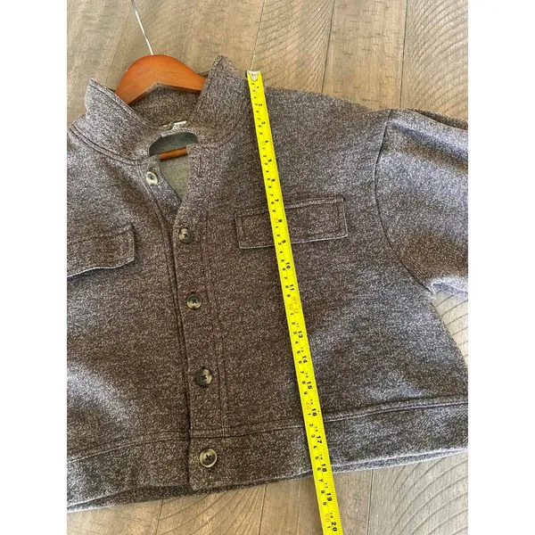 Double Zero Cropped Button Up Long Sleeve Shacket Sweater Heathered Brown Large - Image 9
