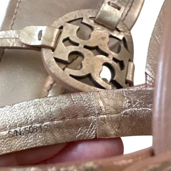 Tory Burch Miller Metallic Gold‎ Champagne Leather Sandals 8.5 Double T - Image 5