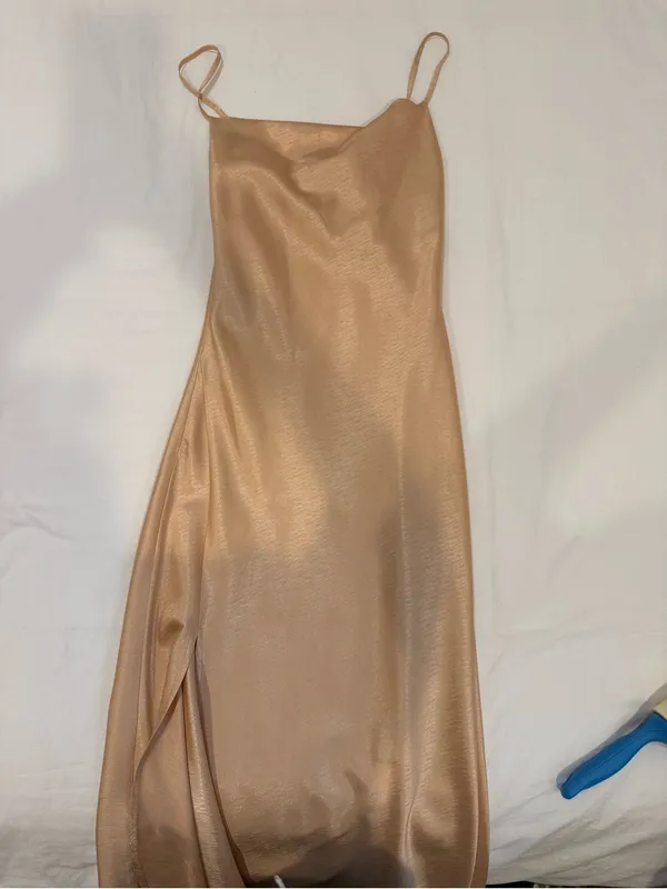 Anthropologie Champagne-Beige Satin Maxi Slip Dress - Image 3
