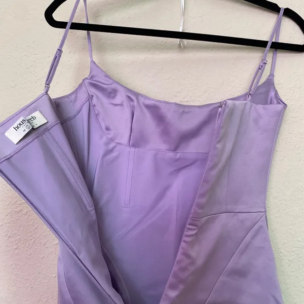 House of CB ‘Helena’ Orchid Satin Midi Dress with Feathered Trim NWOT size S - Image 13