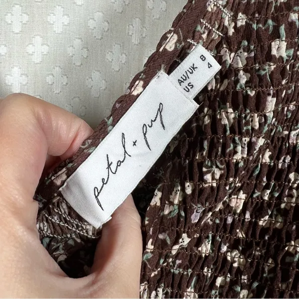 Petal + Pup Brown Floral Smocked Open Sides Boho Maxi Dress‎ - Image 3