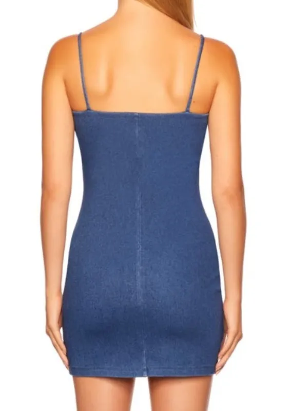 Susana Monaco Denim Mini Slip Dress Size Medium NWT Stretchy Bodycon Blue - Image 5