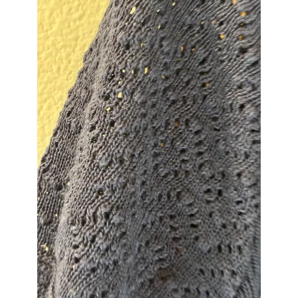 Navy Blue Pointelle Knit Short Sleeve Top Textured Crochet Style‎ Ribbed Sweater - Image 4