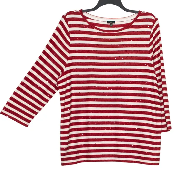 Talbots 3/4 Sleeve Top Striped Sequin Preppy Nautical Red White Plus Size 3X - Image 2