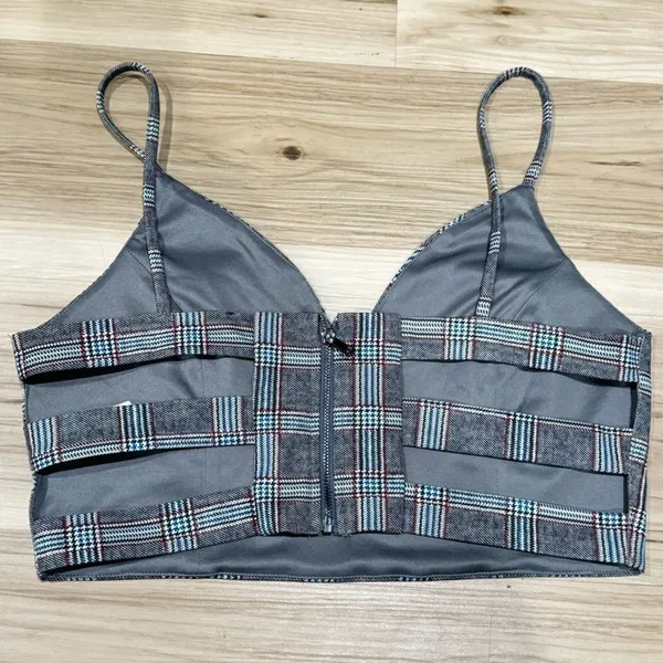 Privy Privately Privileged Plaid Strappy Tank Crop Top Women’s Large - Image 2
