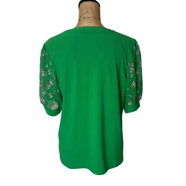 CeCe Kelly Green Floral Puff Sleeve Blouse‎ Crepe Business Casual Size Large - Image 3