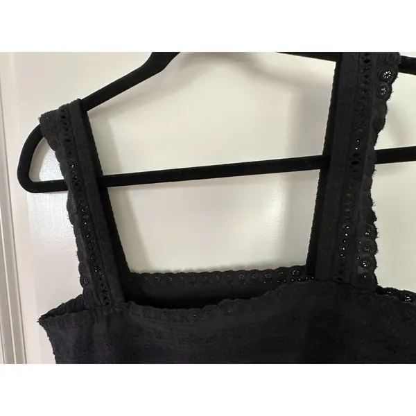 dee elly Babydoll Black Eyelet Square Neck 100% Cotton Cropped Tank Women's Sz S - Image 6