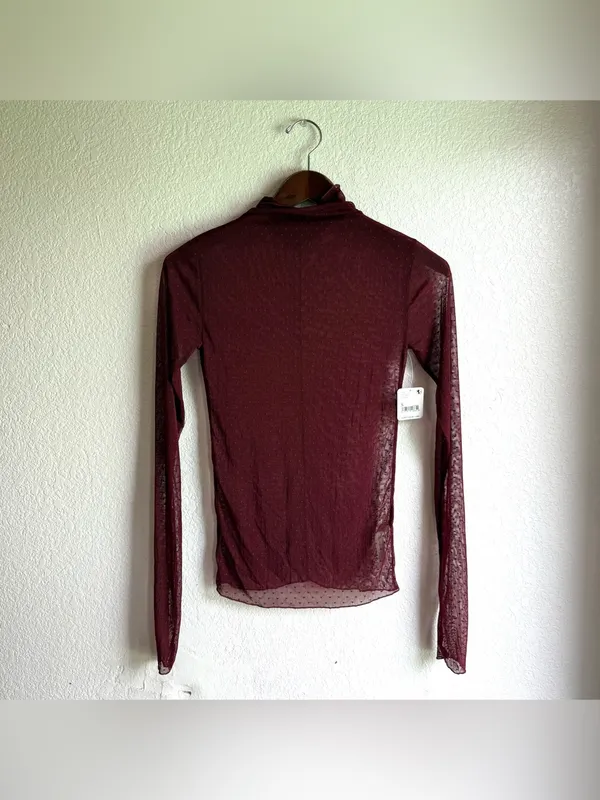 NWT Free People Womens Shirt Sheer Dotted Long Sleeve High Neck Size Small - Image 2