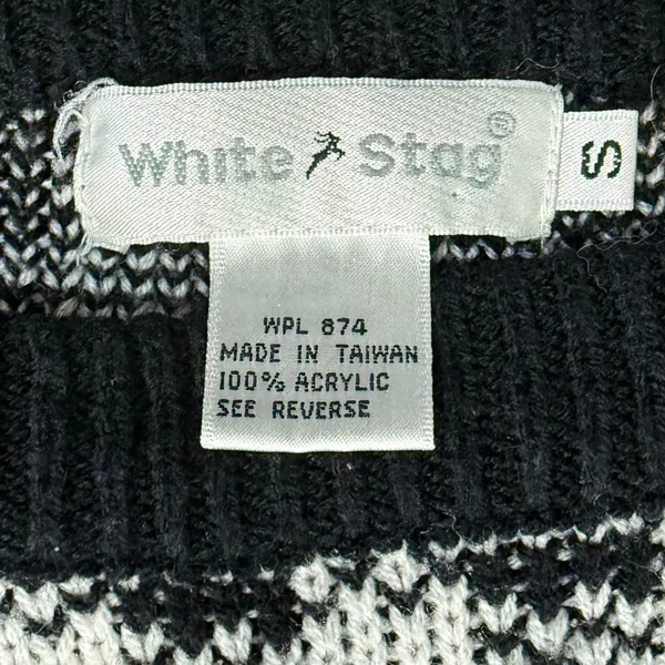 Vintage Black White Check Wide Stitch Rainbow Detail Crew Neck Sweater size S - Image 4