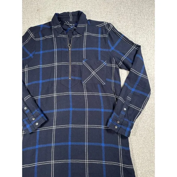 Abercrombie & Fitch Medium Womens Blue Plaid Shirt Dress‎ Long Sleeve Zip Collar - Image 2