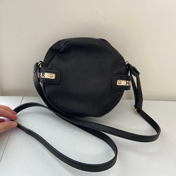 Tommy Hilfiger black gold hardware round canteen‎ crossbody shoulder bag purse - Image 4