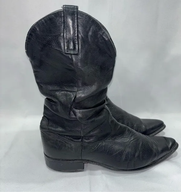 Slouch Soft Leather Cowboy Boots Black Size 8.5 - Image 3