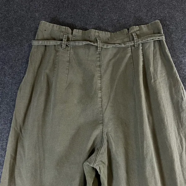 Abercrombie & Fitch Olive Green Linen Blend Pleated Tapered Pants Size L - Image 12