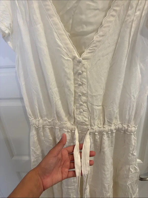PAIGE White Textured Mini Dress Flutter Sleeve Button Front Size Small - Image 3