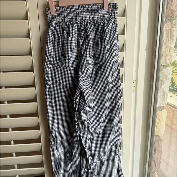 NGOrder Gingham Smocked Waist Wide-Leg Pants with Heart Patch sz S - Image 3