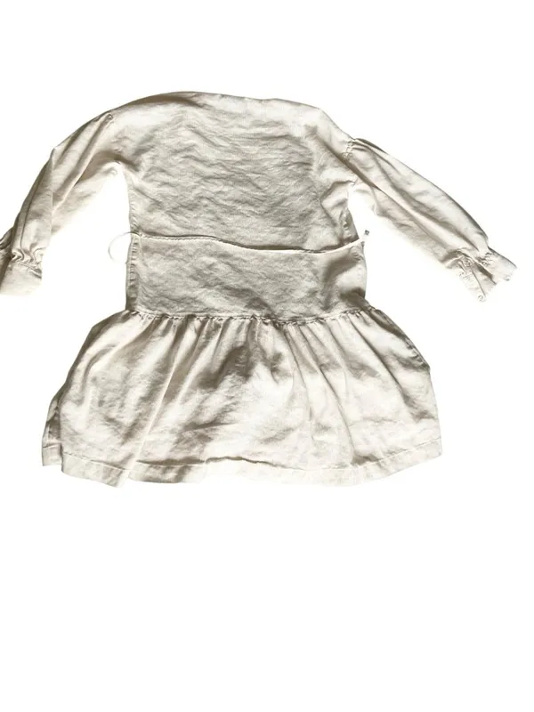 ALEX MARIE Linen blend long sleeve mini dress beige strip SZ2 bust 38in M - Image 2