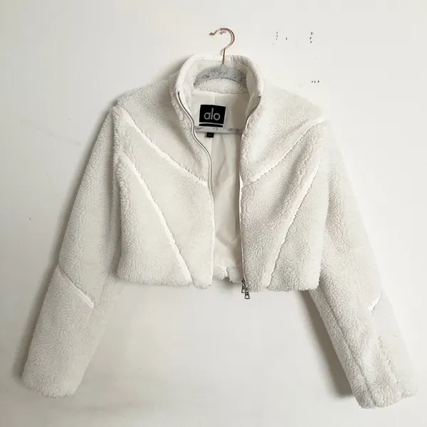 Alo Yoga Sherpa Cropped Slope Side Jacket Ivory S - Image 8