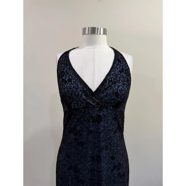 Byer California Vintage Y2K Burnout Velvet Halter Dress Black Blue Floral Large - Image 4