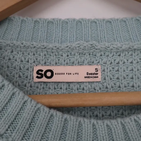 SO Womens Waffle Knit Sweater Light Blue Crewneck High-Low Hem Small - Image 2
