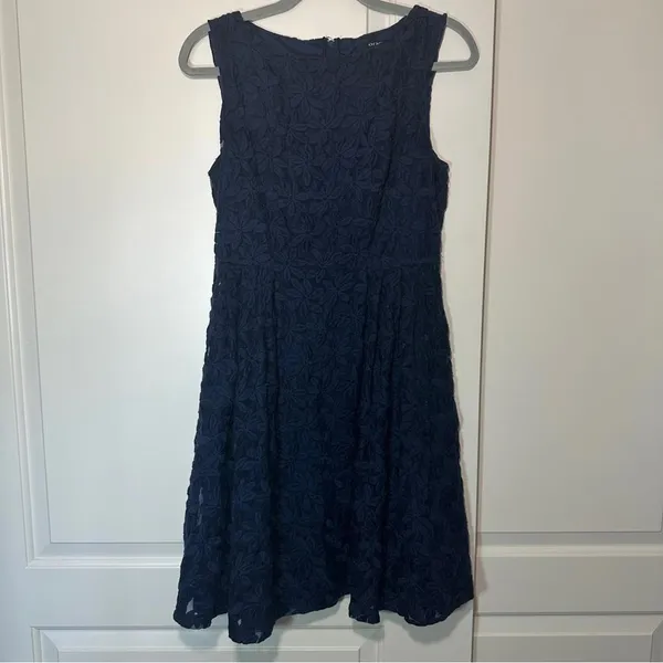Orsay Navy Blue Floral Embroidered Lined A‎ Line Dress Size: EU 40 or US 8 - Image 3
