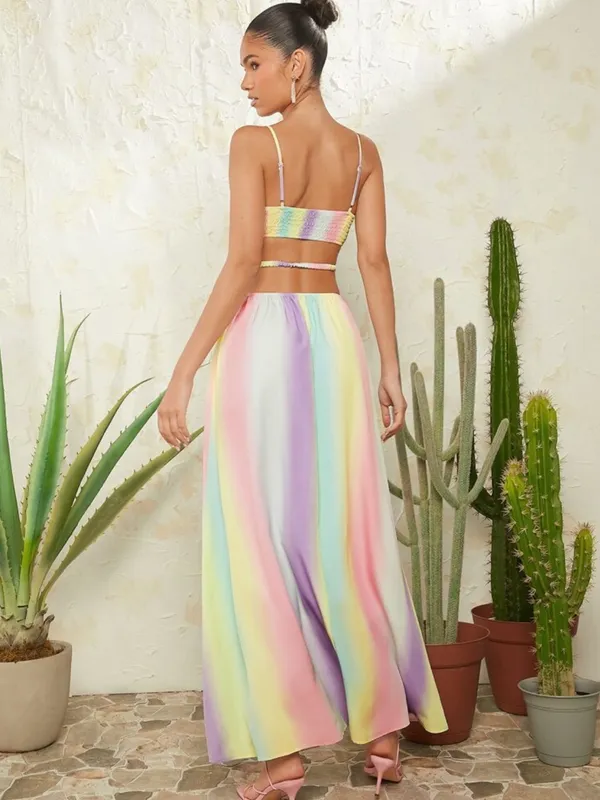 NEW Pastel Rainbow Watercolor Ombré Cutout Maxi Dress - Image 3