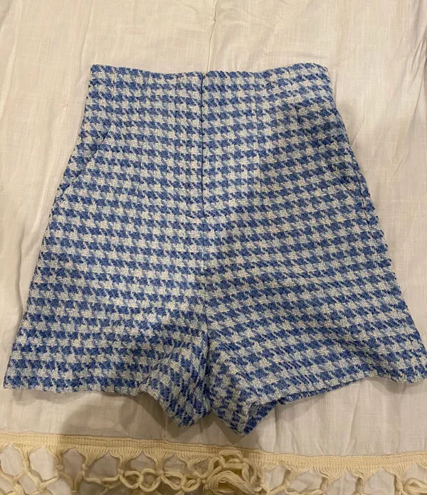 ZARA High Waisted Blue Shorts - Image 4
