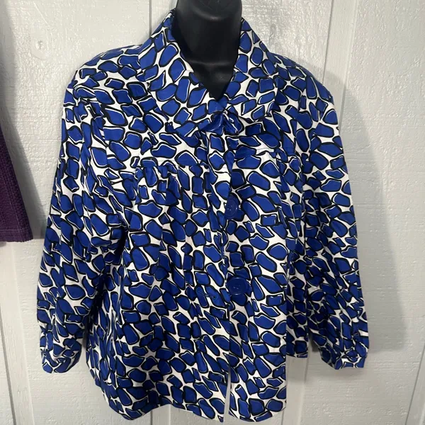 Sandro Blue and White Print Women’s Big Button  Blazer Size 1X EUC - Image 2