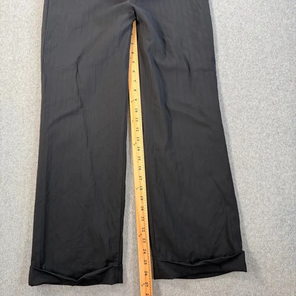 Ann Taylor Petites 4P Black Pinstripe Wide Leg Cuffed Dress Pants Virgin Wool - Image 3