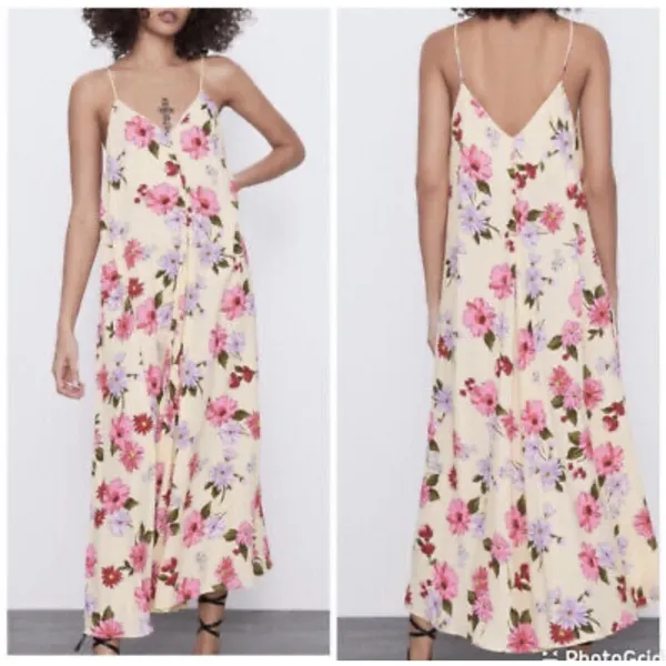 Zara Yellow Floral‎ Summer Maxi Sundress Dress Small - Image 2