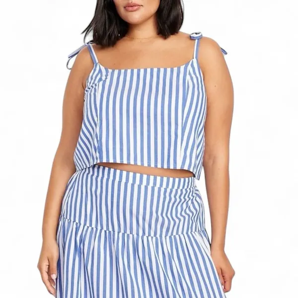 Old Navy Blue White Striped Two Piece Skirt Set XL NWT Cotton Poplin Summer - Image 8