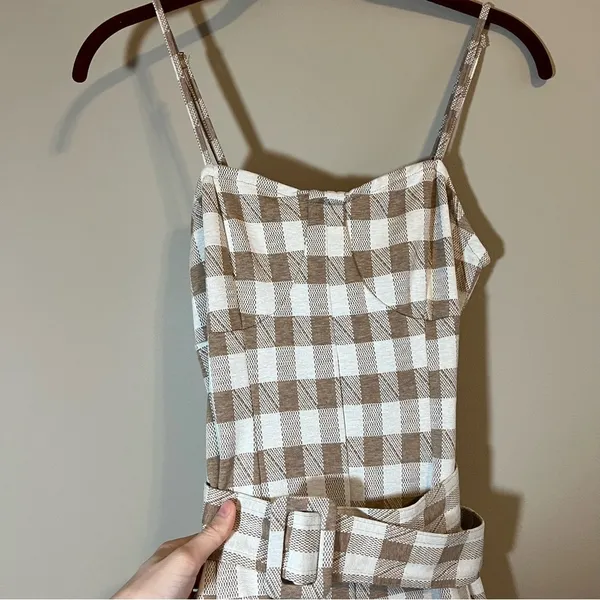 Anthropologie En Saison Brown Plaid Gingham Jumpsuit XS - Image 4