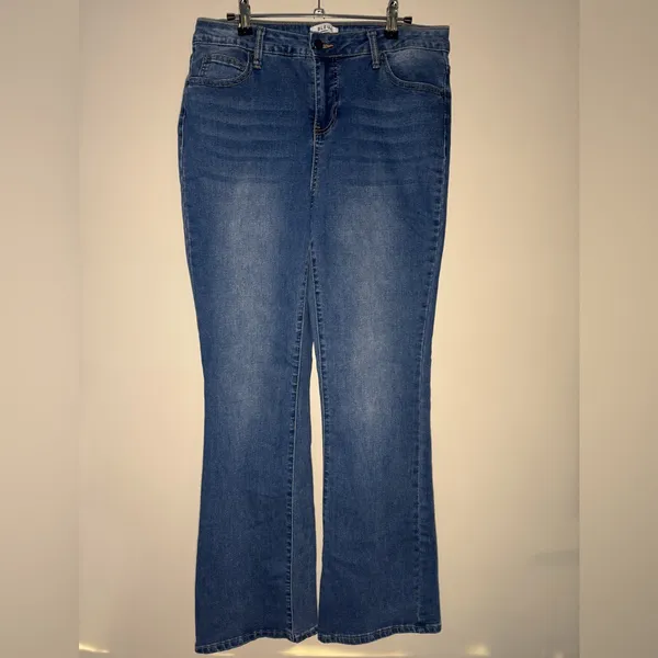 BLEU Denim Bootcut Jeans Mid Rise Stretch Distressed NEW Blue Size 12 - Image 5