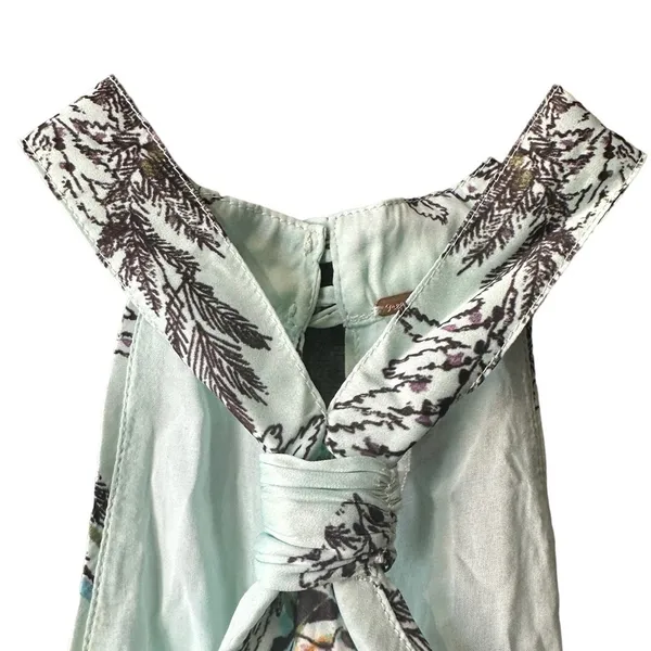 NWT FREE PEOPLE Higher Love Teal Floral Silky Halter High Neck Knotted Large - Image 4