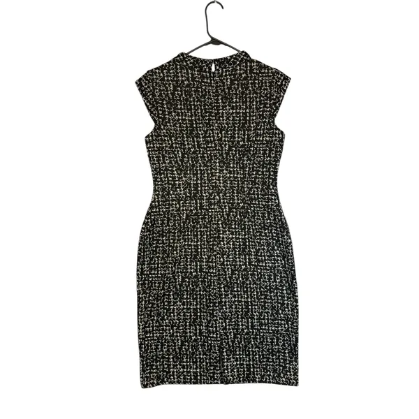 JONES WEAR DRESS Black White Tweed Cap‎ Sleeve Sheath Knee Length Size 8 - Image 4