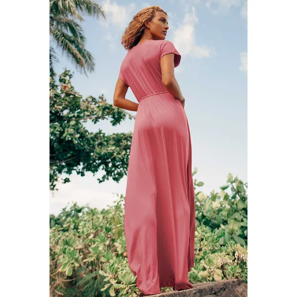 Lulus Easy for Me Rusty Rose Short Sleeve Maxi Dress Stretch Jersey Large NWT - Image 3